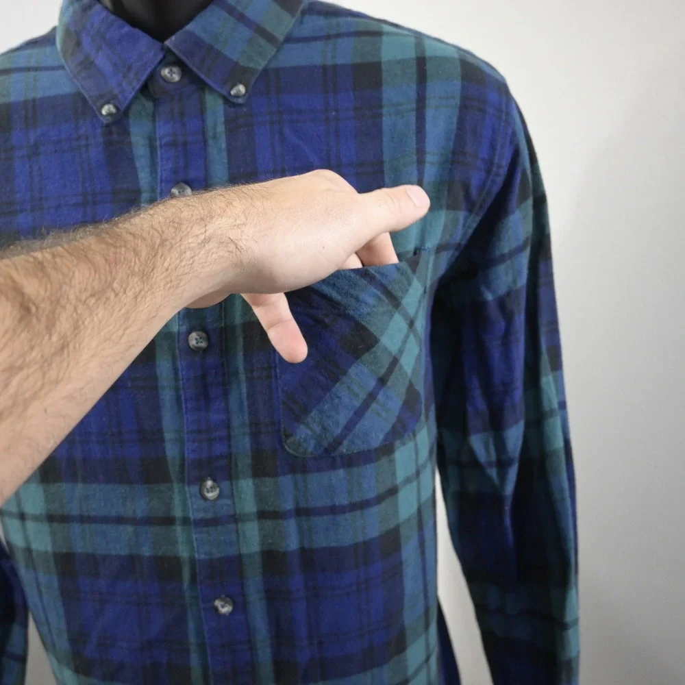 Magellan Outdoors Flannel Button Up Mens M Classic Fit Blue Green Plaid Pocket
